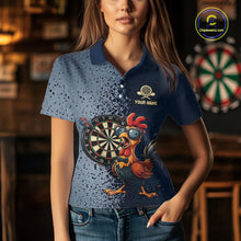 Load image into Gallery viewer, Blue Hexagon Splatter Funny Rooster Darts Polo &amp; 1/4-Zip Shirt Custom Dart Jersey For Women NYN3082