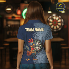 Load image into Gallery viewer, Blue Hexagon Splatter Funny Rooster Darts Polo &amp; 1/4-Zip Shirt Custom Dart Jersey For Women NYN3082