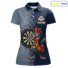 Load image into Gallery viewer, Blue Hexagon Splatter Funny Rooster Darts Polo &amp; 1/4-Zip Shirt Custom Dart Jersey For Women NYN3082