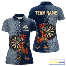 Load image into Gallery viewer, Blue Hexagon Splatter Funny Rooster Darts Polo &amp; 1/4-Zip Shirt Custom Dart Jersey For Women NYN3082