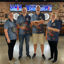 Load image into Gallery viewer, Blue Hexagon Splatter Funny Rooster Darts Polo &amp; 1/4-Zip Shirt Custom Dart Jersey For Women NYN3082