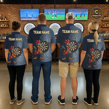 Load image into Gallery viewer, Blue Hexagon Splatter Funny Rooster Darts Polo &amp; 1/4-Zip Shirt Custom Dart Jersey For Women NYN3082