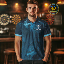 Load image into Gallery viewer, Men’s Team Darts Shirt With Dark Navy Wolves And Grunge Dartboard Pattern NYN0306