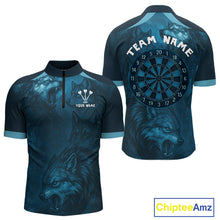 Load image into Gallery viewer, Men’s Team Darts Shirt With Dark Navy Wolves And Grunge Dartboard Pattern NYN0306