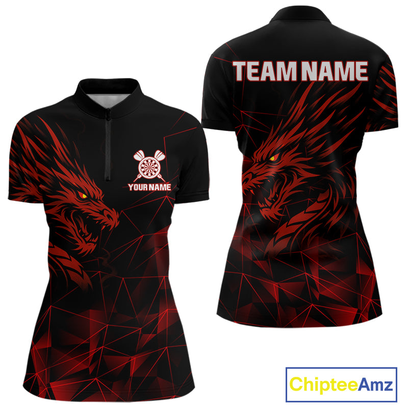 Women’s Custom Darts Shirt With Maroon Dragons And Black Geometric Pattern NYN0308