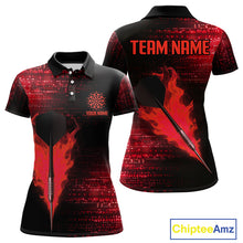 Load image into Gallery viewer, Women’s Custom Darts Shirt With Flaming Dart Arrow And Ruby Digital Matrix NYN0310