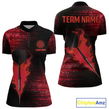 Load image into Gallery viewer, Women’s Custom Darts Shirt With Flaming Dart Arrow And Ruby Digital Matrix NYN0310