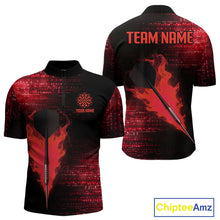 Load image into Gallery viewer, Men’s Custom Darts Shirt With Flaming Dart Arrow And Ruby Digital Matrix NYN0310