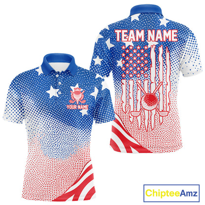 Red, Blue And White American Flag Golf Polo Shirts For Men Custom Patriot Golf Team Tournament NYN3255