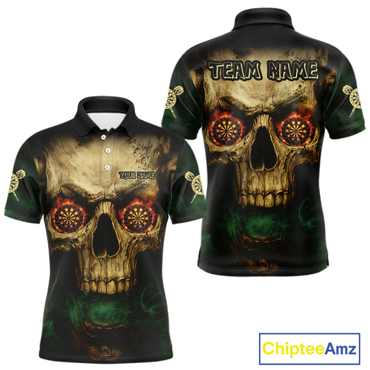 Yellow Skull Flaming Dartboard Darts Shirt For Men - Custom Name For Players NYN0573