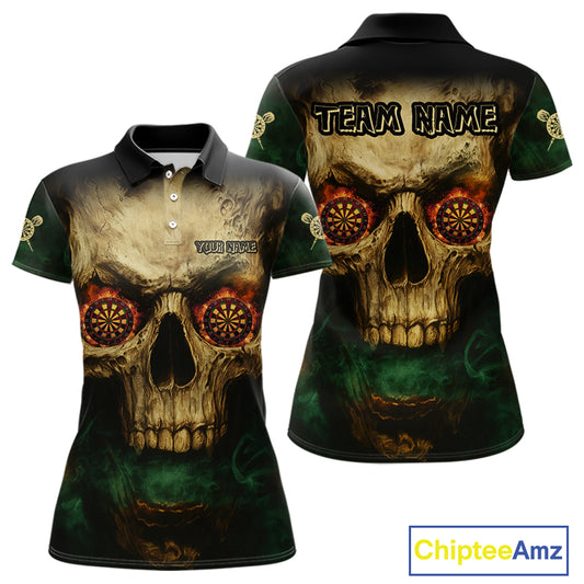 Yellow Skull Flaming Dartboard Darts Shirt For Women - Custom Name For Players NYN0573