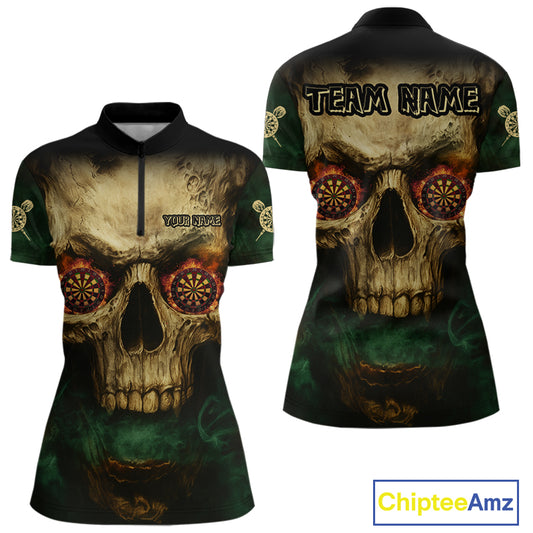 Yellow Skull Flaming Dartboard Darts Shirt For Women - Custom Name For Players NYN0573
