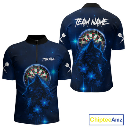 Blue Dark Lightning Wolf Dartboard Men's Darts Shirt - Custom Team Jersey NYN0577