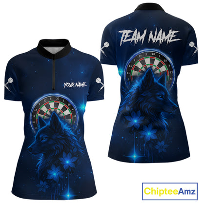 Blue Dark Lightning Wolf Dartboard Women's Darts Shirt - Custom Team Jersey NYN0577