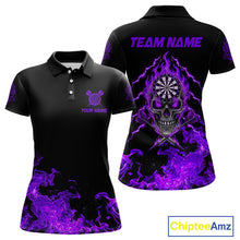 Load image into Gallery viewer, Custom Purple Flames Skull Dart Arrow Women Men Polo Jerseys Flame Dart Team Shirt NYN1708