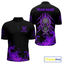 Load image into Gallery viewer, Custom Purple Flames Skull Dart Arrow Dart Men Quarter-Zip Jerseys Flame Dart Team Shirt NYN1708