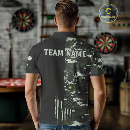 Black Green Military US Flag Digital Camo Skull Custom Men Darts Polo Shirt Dart Gifts NYN1986