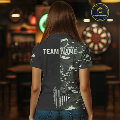 Black Green Military US Flag Digital Camo Skull Custom Men Darts Polo Shirt Dart Gifts NYN1986