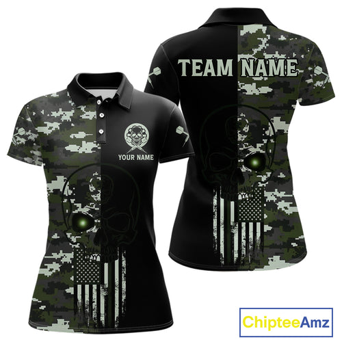 Black Green Military US Flag Digital Camo Skull Custom Men Darts Polo Shirt Dart Gifts NYN1986