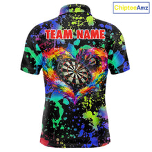 Load image into Gallery viewer, Heart Colorful Splatter Dartboard Men Darts Polo Shirt Custom Valentine Dart Couple Jerseys NYN2526