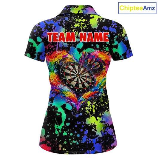 Heart Colorful Splatter Dartboard Women Darts Polo Shirt Custom Valentine Dart Couple Jerseys NYN2526
