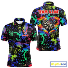Load image into Gallery viewer, Heart Colorful Splatter Dartboard Men Darts Polo Shirt Custom Valentine Dart Couple Jerseys NYN2526