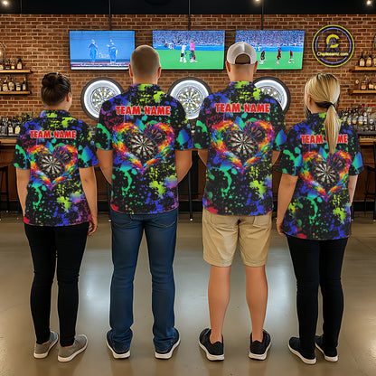 Heart Colorful Splatter Dartboard Men Darts Polo Shirt Custom Valentine Dart Couple Jerseys NYN2526