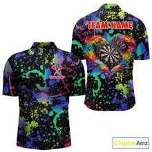 Load image into Gallery viewer, Heart Colorful Splatter Dartboard Men Darts Quarter-zip Shirt Custom Valentine Dart Couple Jerseys NYN2526