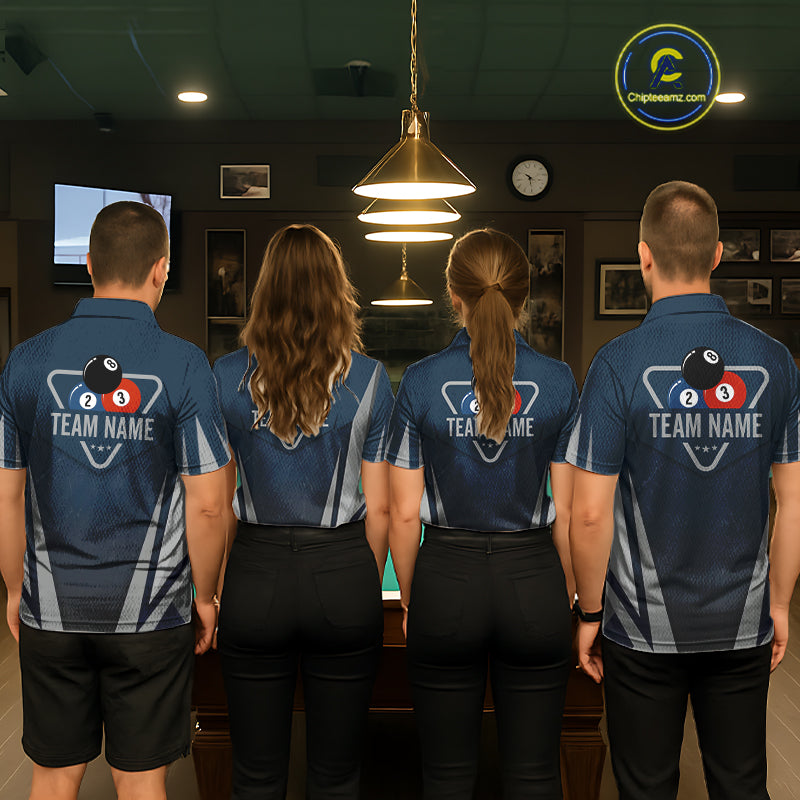 Personalized Dark Blue And Gray 8 Ball Billiard Pool Shirt For Men Custom Billiard Attire Team Jersey NYN3084