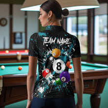 Load image into Gallery viewer, Black And Teal 8 Ball Pool Women Billiard Shirt Personalized Splatter Paint Billiard Jersey For Pooler NYN3088