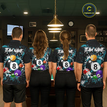 Load image into Gallery viewer, Black And Teal 8 Ball Pool Women Billiard Shirt Personalized Splatter Paint Billiard Jersey For Pooler NYN3088