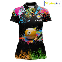 Load image into Gallery viewer, Colorful Paint &amp; Flame 9 Ball Billiard Shirt For Women Personalized Cue Billiard Team Shirt NYN3089