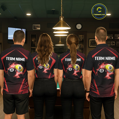 Custom 8 Ball & 9 Ball Mens Billiard Shirt Personalized Thunder Red Billiard Pool Team Shirt NYN3090