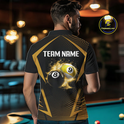 Custom 8 Ball & 9 Ball Mens Billiard Shirt Personalized Thunder Yellow Billiard Pool Team Shirt NYN3091