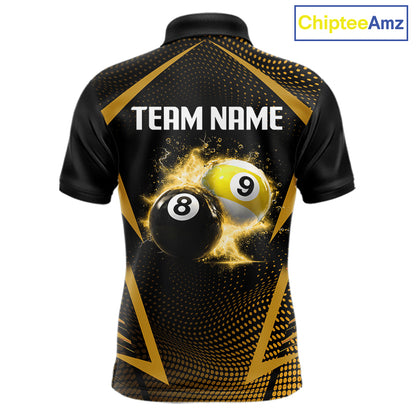 Custom 8 Ball & 9 Ball Mens Billiard Shirt Personalized Thunder Yellow Billiard Pool Team Shirt NYN3091