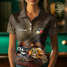 Load image into Gallery viewer, Funny Couple 8 Ball &amp; 9 Ball Cowboys Billiard Shirt For Women Custom Brown Camo Billiard Pool Team Shirt NYN3092