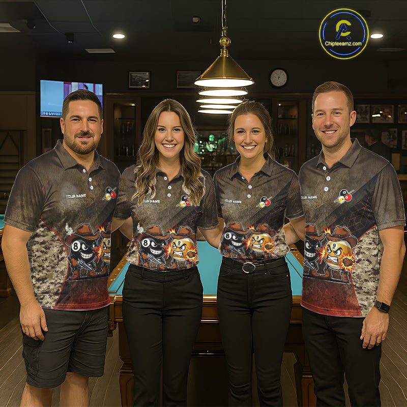 Funny Couple 8 Ball & 9 Ball Cowboys Billiard Shirt For Men Custom Brown Camo Billiard Pool Team Shirt NYN3092
