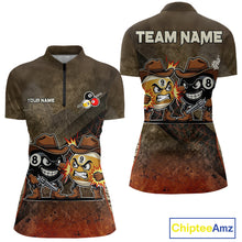Load image into Gallery viewer, Funny Couple 8 Ball &amp; 9 Ball Cowboys Billiard Shirt For Women Custom Brown Camo Billiard Pool Team Shirt NYN3092