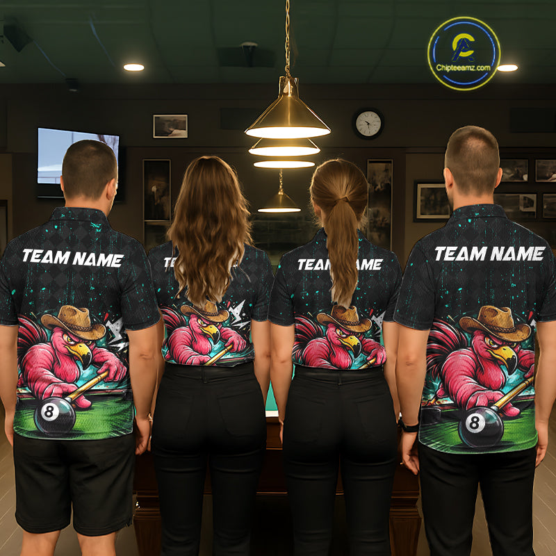 Funny Flamingo Play 8 Ball Pool Billiard Shirt For Men Custom Teal Splatter Billiard Pool Team Shirt NYN3093