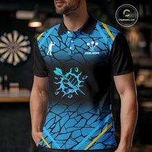 Load image into Gallery viewer, Men’s Custom Darts Shirt With Blue Cracked Pattern And Fist Holding Dart Arrow NYN0311