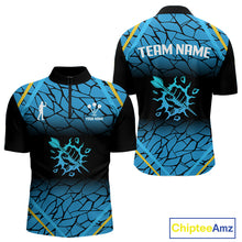 Load image into Gallery viewer, Men’s Custom Darts Shirt With Blue Cracked Pattern And Fist Holding Dart Arrow NYN0311