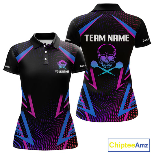Women’s Custom Darts Team Shirt With Colorful Halftone Pattern Skull Dart Arrow NYN0313