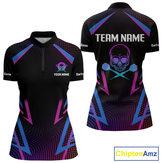 Women’s Custom Darts Team Shirt With Colorful Halftone Pattern Skull Dart Arrow NYN0313