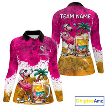 Load image into Gallery viewer, Yellow - Pink Grunge Womens Golf Polo Shirt Custom Flamingo Summer Tropical Golf Team Clothing NYN3263