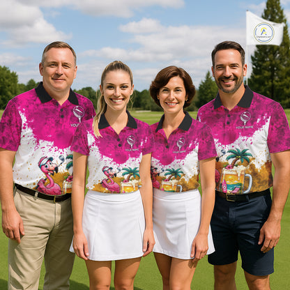 Yellow - Pink Grunge Mens Golf Polo Shirt Custom Flamingo Summer Tropical Golf Team Clothing NYN3263