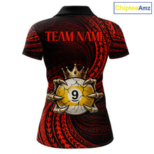 Load image into Gallery viewer, Red Tribal Skull Crown women's billiard polo shirt custom 8 ball 9 ball pool jersey, personalized billiards apparel