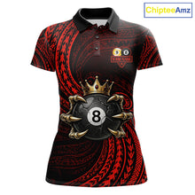 Load image into Gallery viewer, Red Tribal Skull Crown women's billiard polo shirt custom 8 ball 9 ball pool jersey, personalized billiards apparel