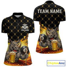 Load image into Gallery viewer, Beer Funny Rhino Play Pool 8 Ball women's quarter zip billiard shirt custom cue sports jersey, pool league apparel