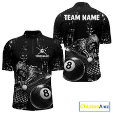 Load image into Gallery viewer, Grim Reaper Plays 8 Ball men's quarter zip billiard shirt custom grunge pool team jersey, tournament uniform