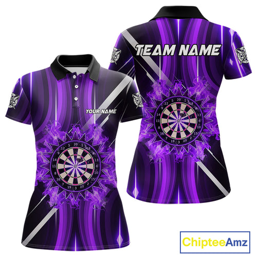 Custom Purple Flames Dartboard Flower Women Darts Polo Shirt Dart Team Jersey Gifts NYN1987